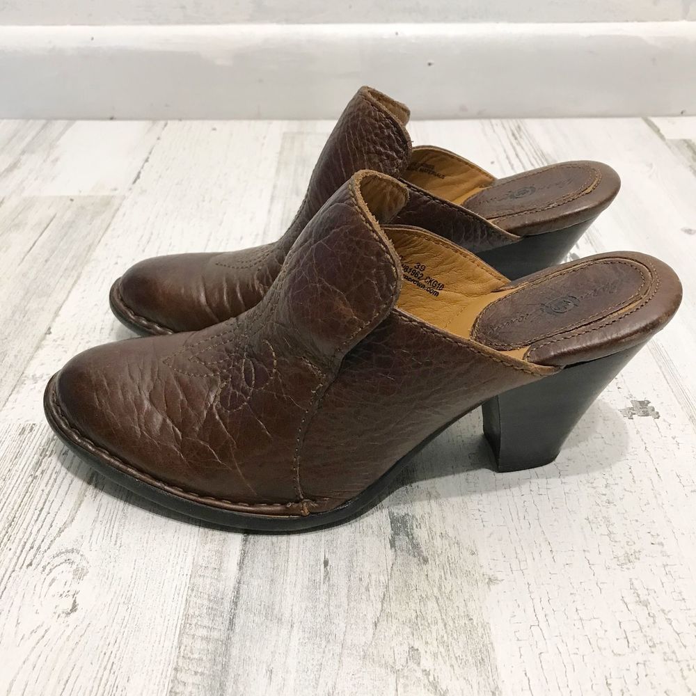 Born Crown Brown Tooled Leather Mules Clogs